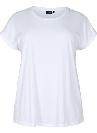 Kortermet t-skjorte i bomullsblanding, Bright White, Packshot image number 0