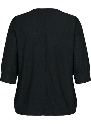 Bluse med 3/4-ermer og strukturmønster, Black, Packshot image number 1