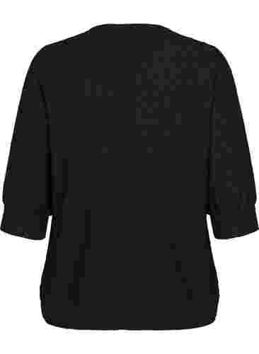 Bluse med 3/4-ermer og strukturmønster, Black, Packshot image number 1