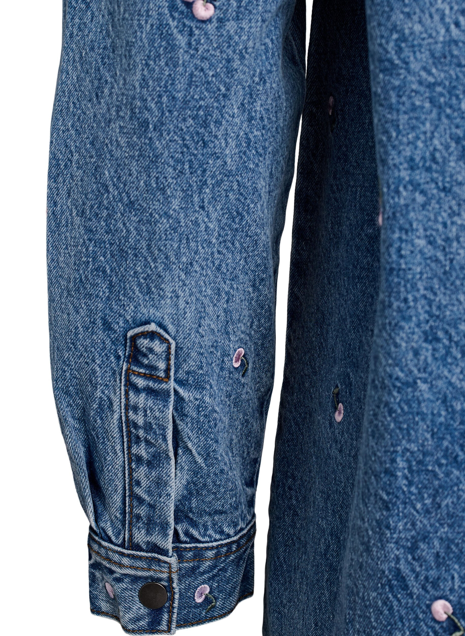 Zizzi Denimskjorte med broderte motiver, Bl&aring;, Packshot image number 3