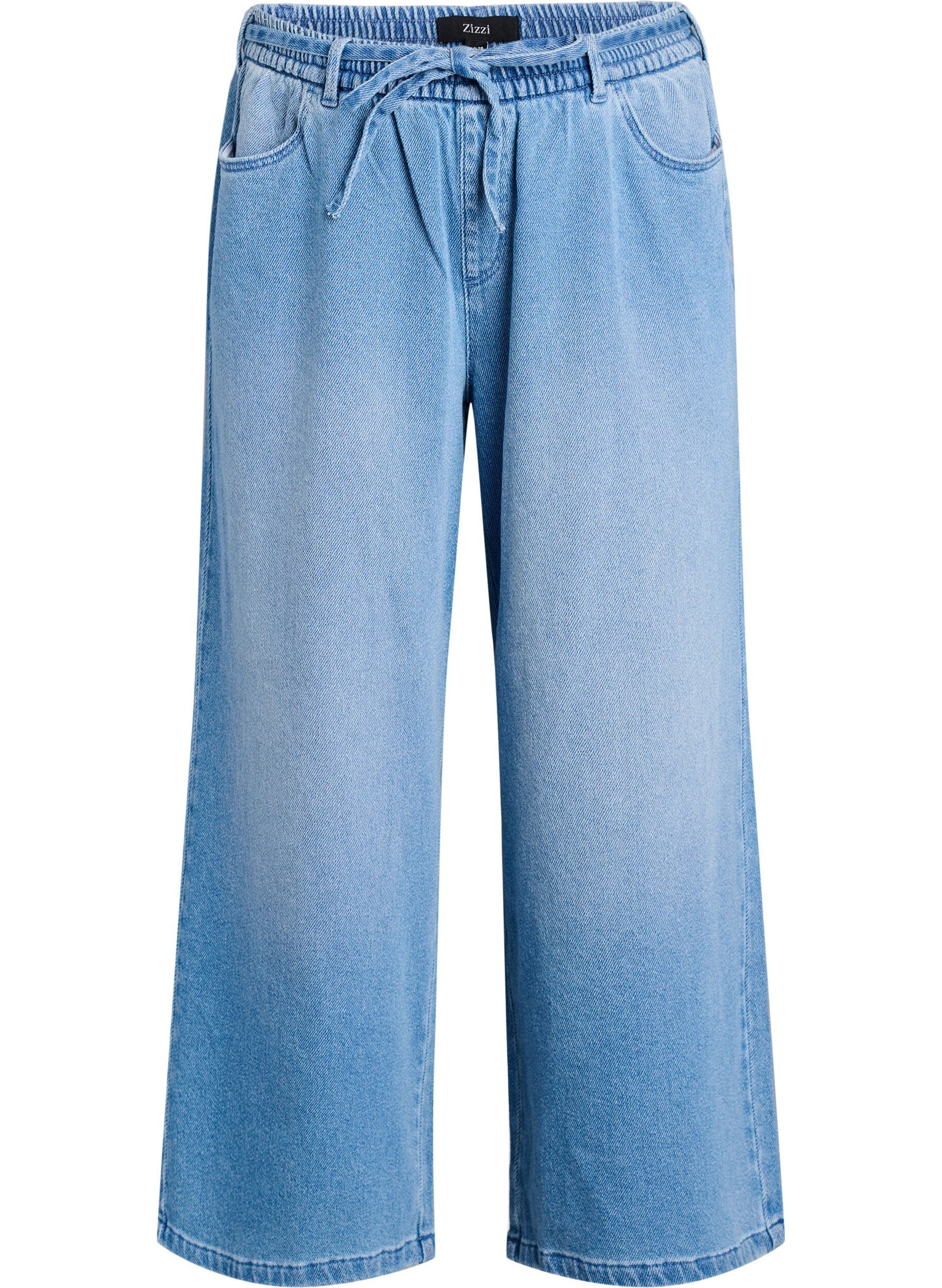 Loose fit-jeans med elastisk linning og sn&oslash;ring
