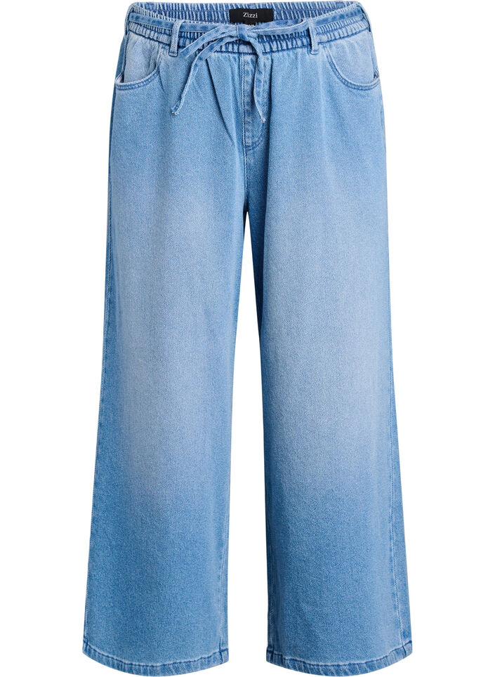 Loose fit-jeans med elastisk linning og sn&oslash;ring, Bl&aring;, Packshot image number 0