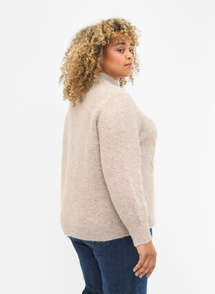 Zizzi Mønstret høyhalset strikkegenser, Simply Taupe Mel., Model image number 1