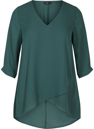 Bluse med 3/4-ermer og V-hals, Trekking Green, Packshot image number 0