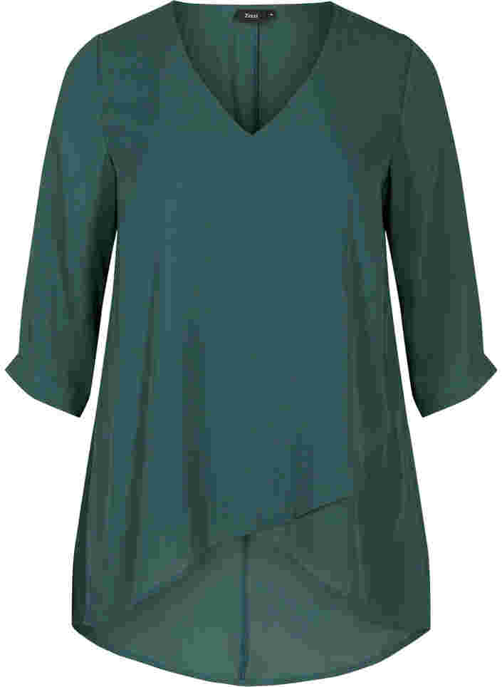 Bluse med 3/4-ermer og V-hals, Trekking Green, Packshot image number 0