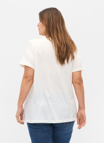 T-skjorte i bomull med perler, Warm Off-white, Model image number 1
