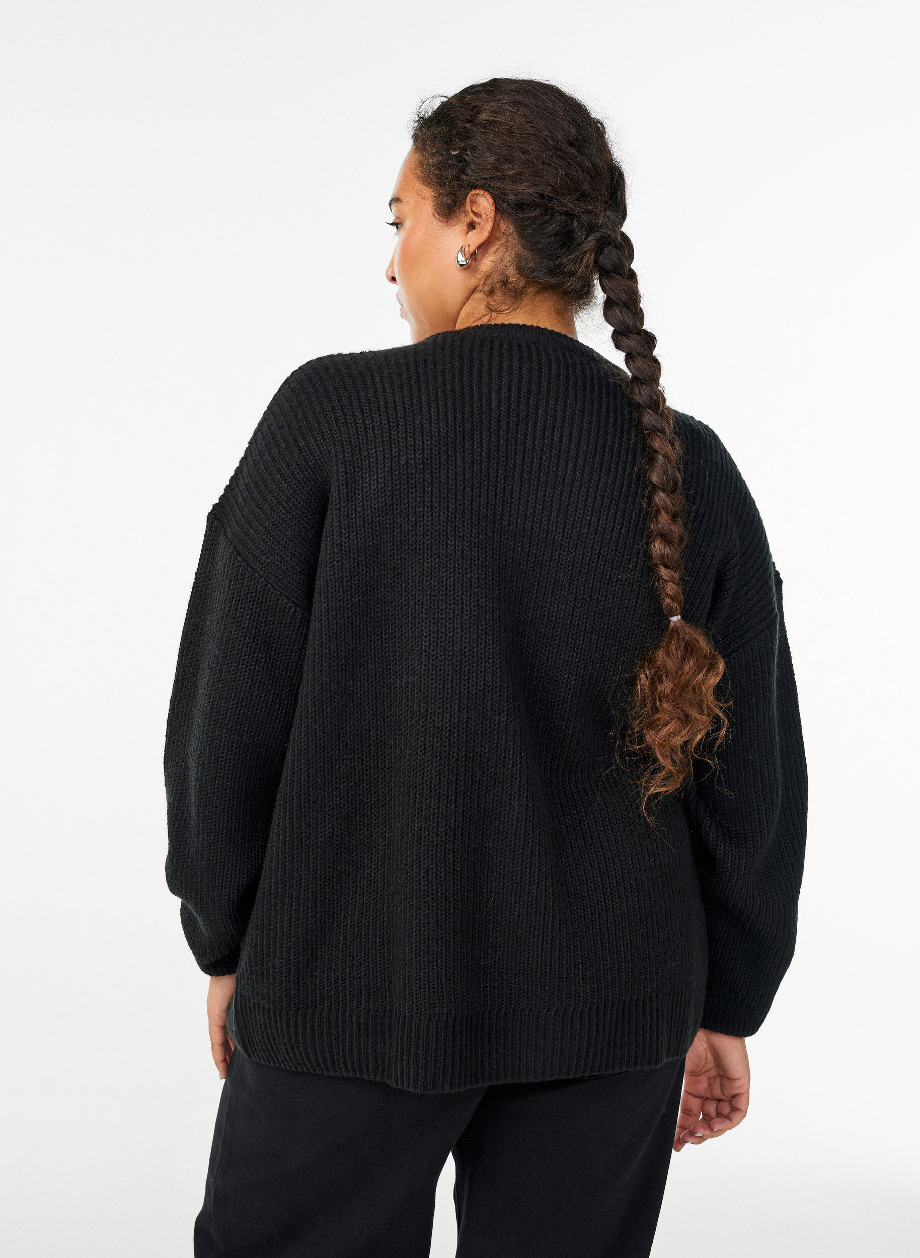 Zizzi FLASH - Strikket cardigan med glidel&aring;s, Svart, Model image number 2
