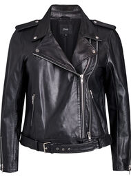 Skinn bikerjakke med belte, Svart