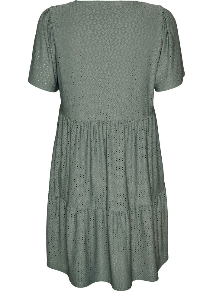 Kort kjole med blondem&oslash;nster og lagdelt skj&oslash;rt, Gr&oslash;nn, Packshot image number 1