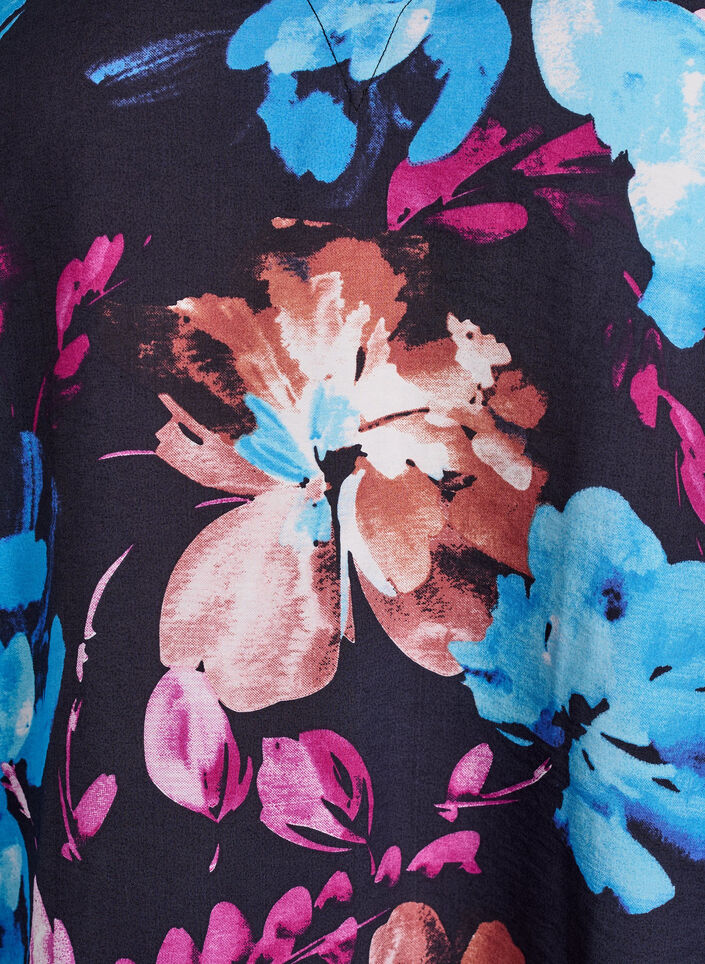 Viskosebluse med blomstertrykk og lange ermer, Svart, Packshot image number 2