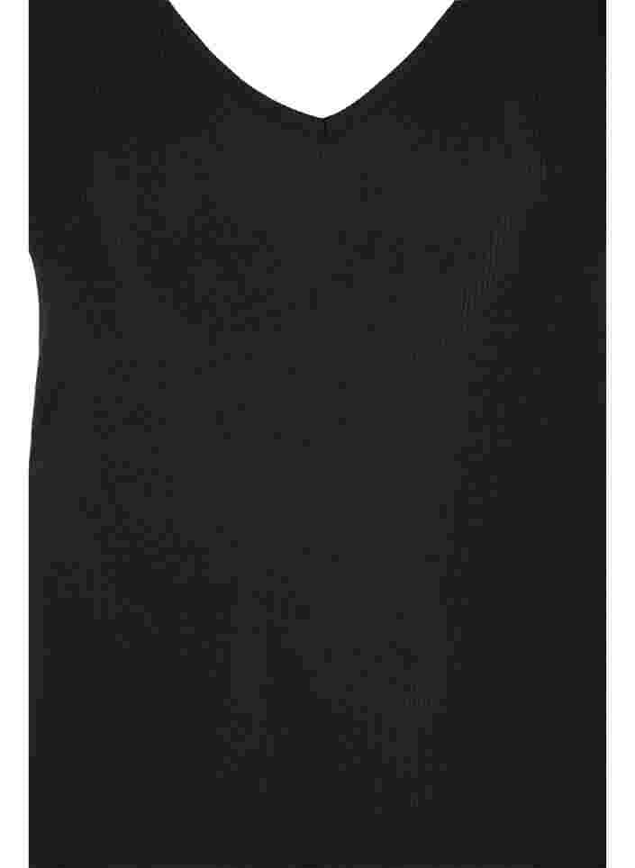 Basistopp med v-utringning i ribbemateriale, Black, Packshot image number 2
