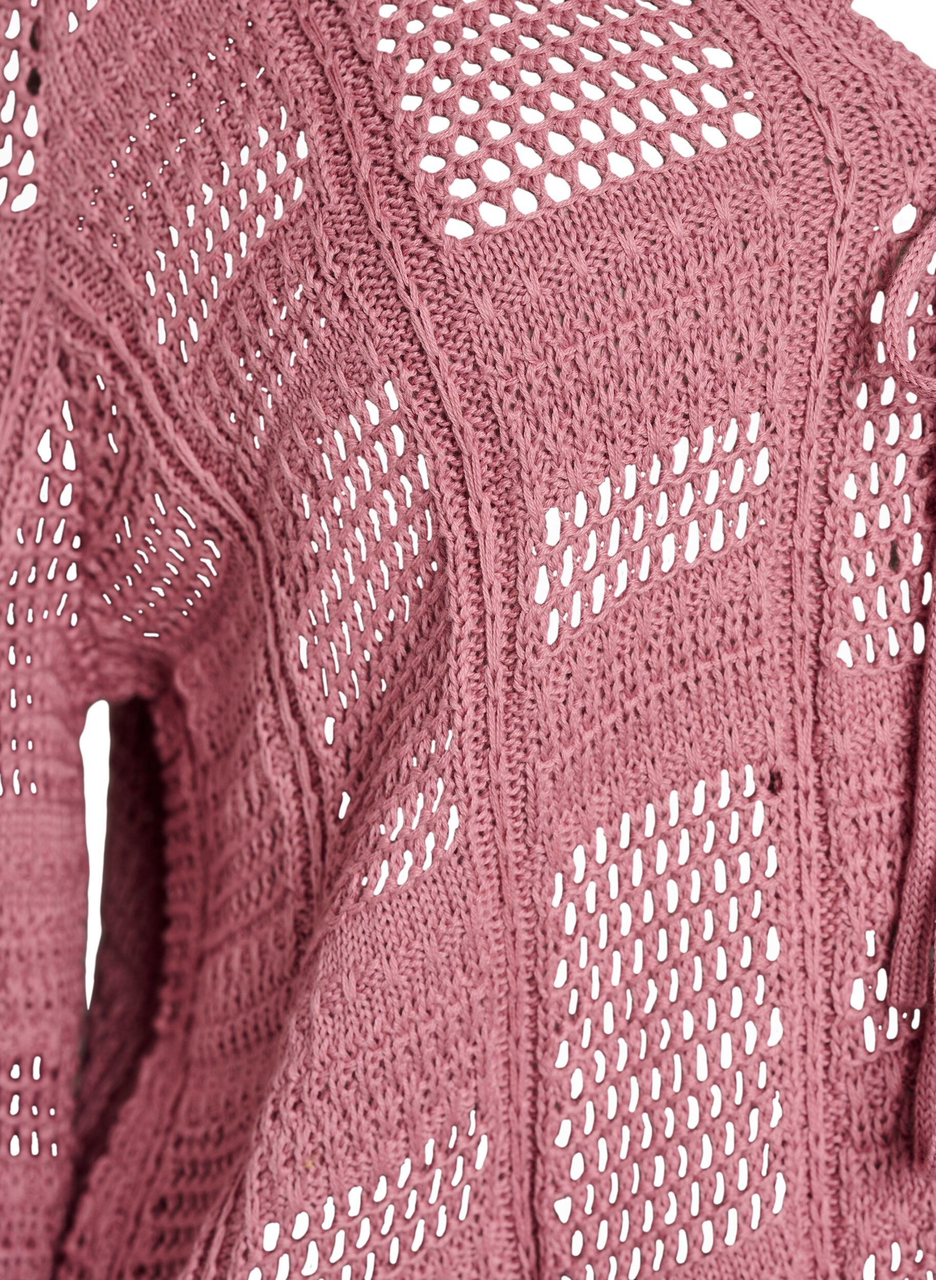 Zizzi Strikket cardigan med knyteb&aring;nd og et &aring;pent m&oslash;nster, Rosa, Packshot image number 2