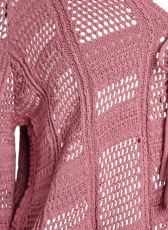 Strikket cardigan med knyteb&aring;nd og et &aring;pent m&oslash;nster, Rosa, Packshot image number 2