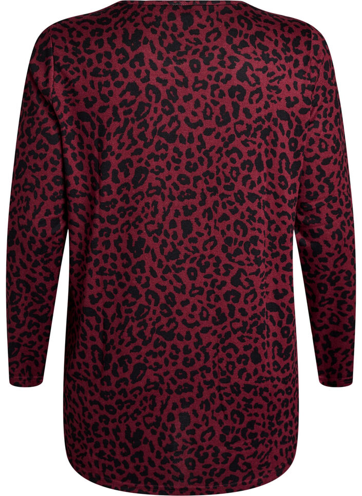 Leopardm&oslash;nstret bluse med lange ermer, M&oslash;rk Bordeaux, Packshot image number 1