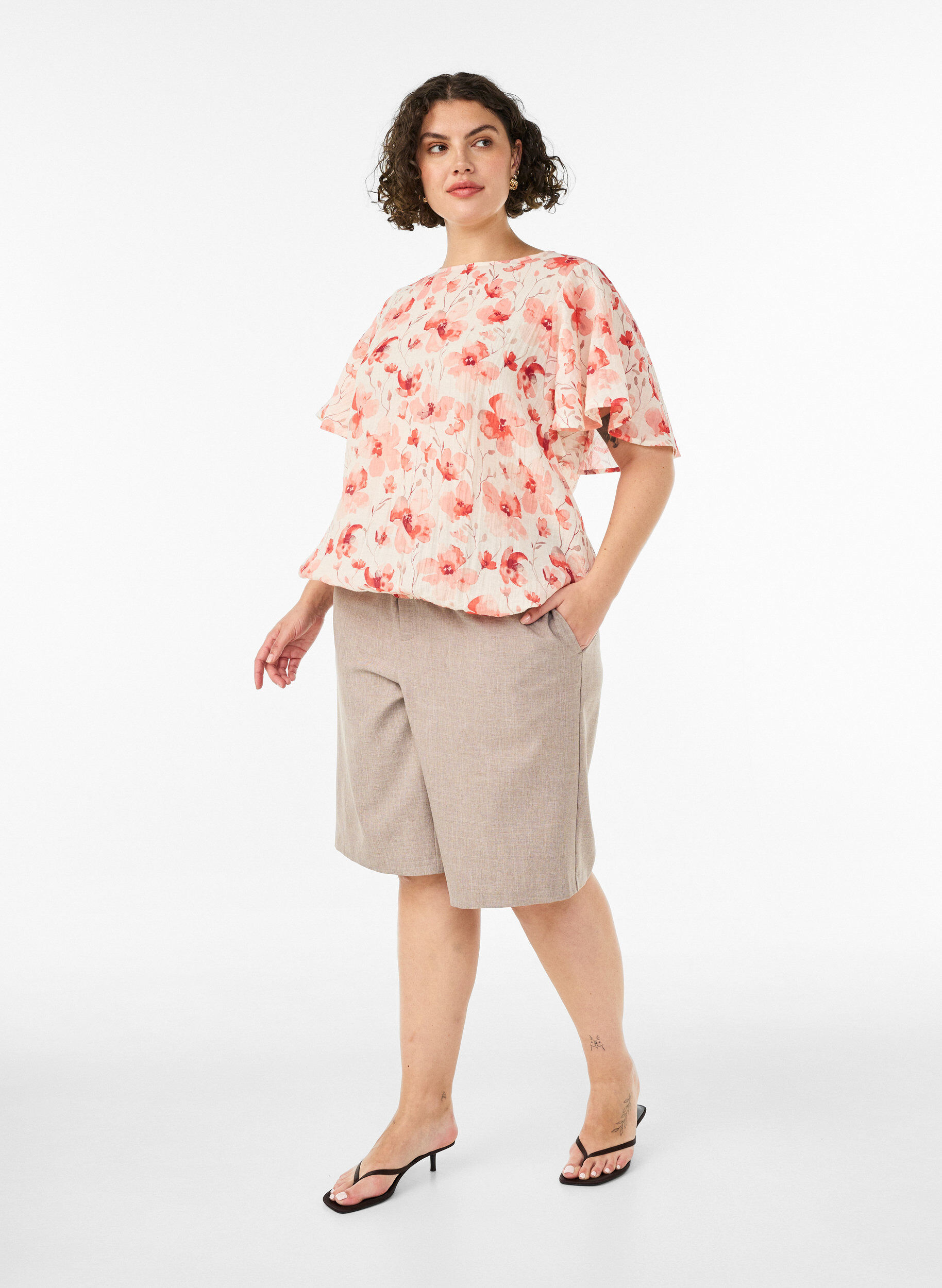 Bluse med ballongform og flaggermus ermer, Orange, Model