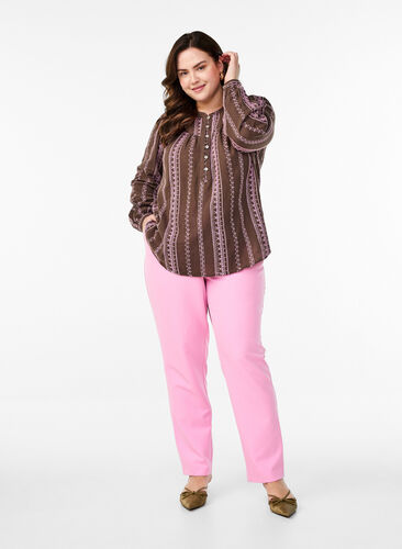 Zizzi Bluse med brodert mønster, Brun, Model image number 1