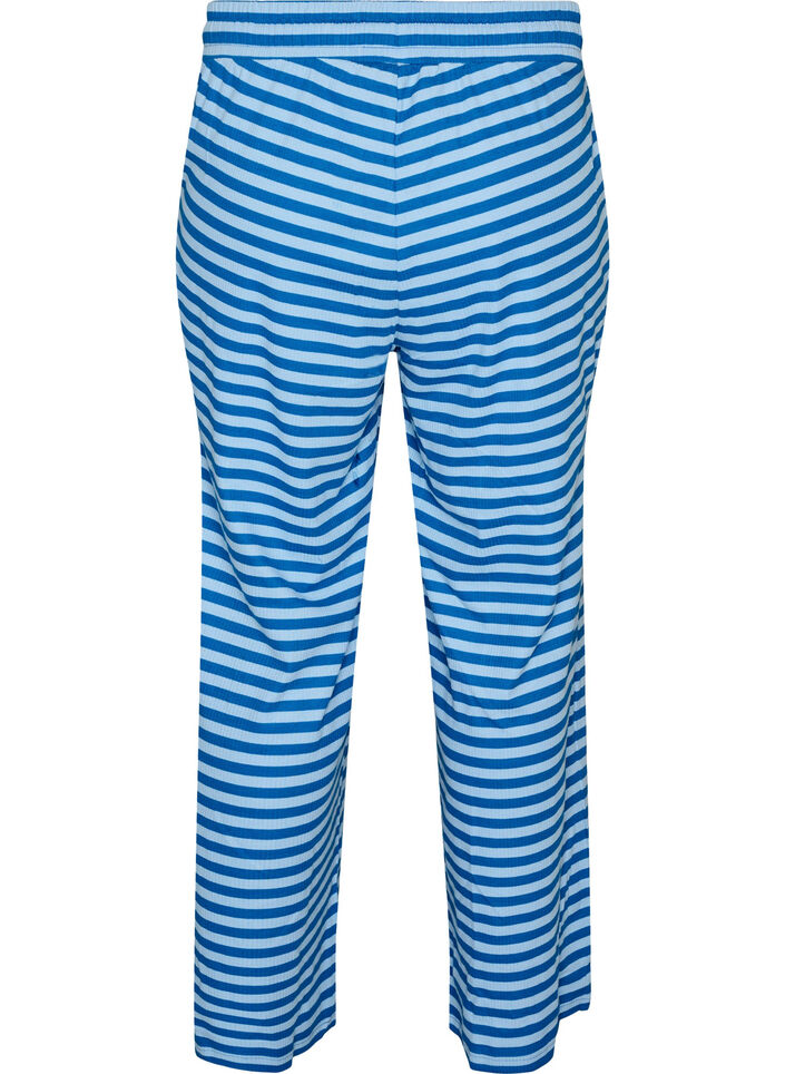 Stripete pyjamasbukser med h&oslash;y midje og vide ben, Bl&aring;, Packshot image number 1