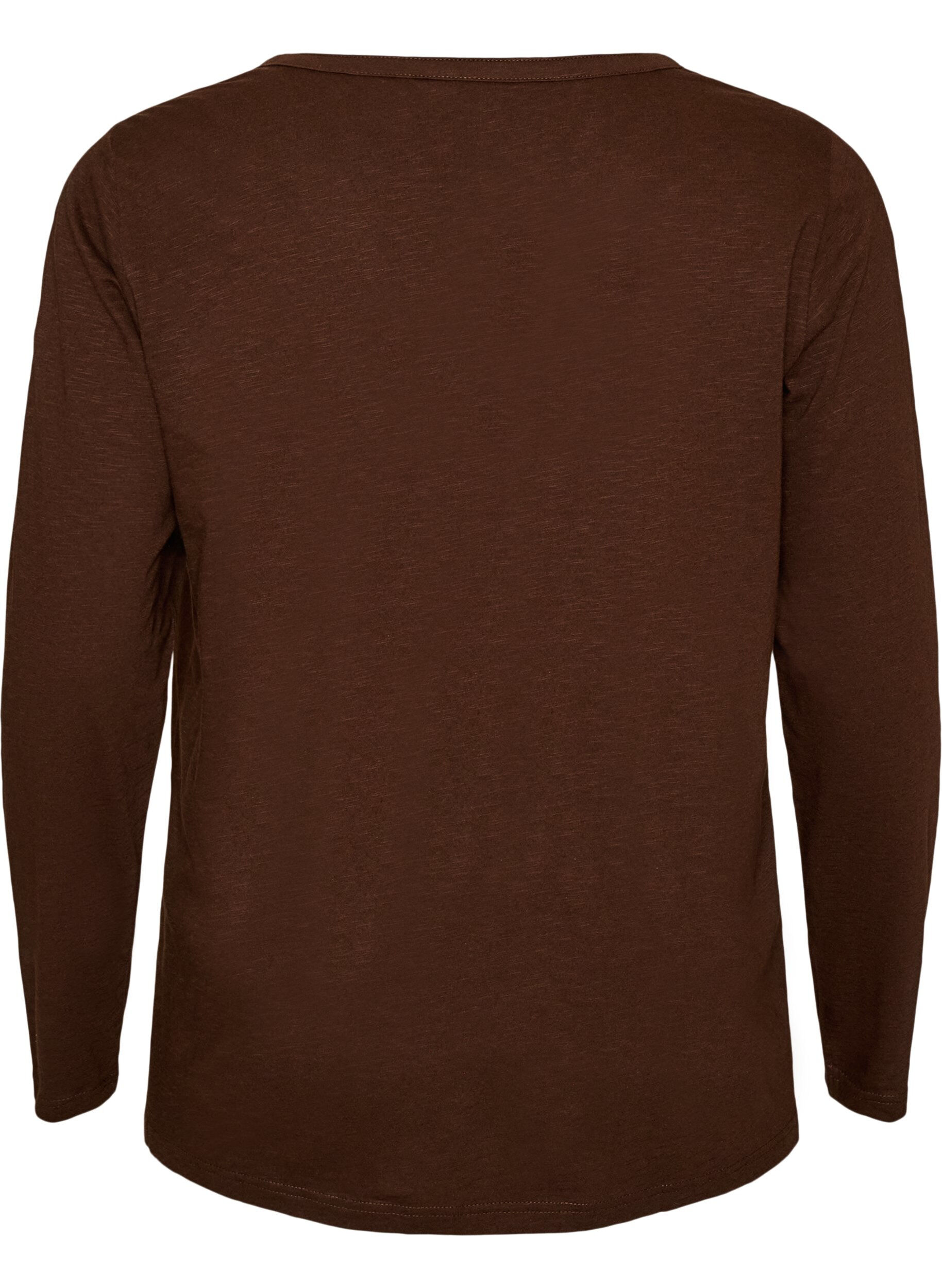 ZizziLangermet t-skjorte med V-hals og knapper, Brun, Packshot image number 1