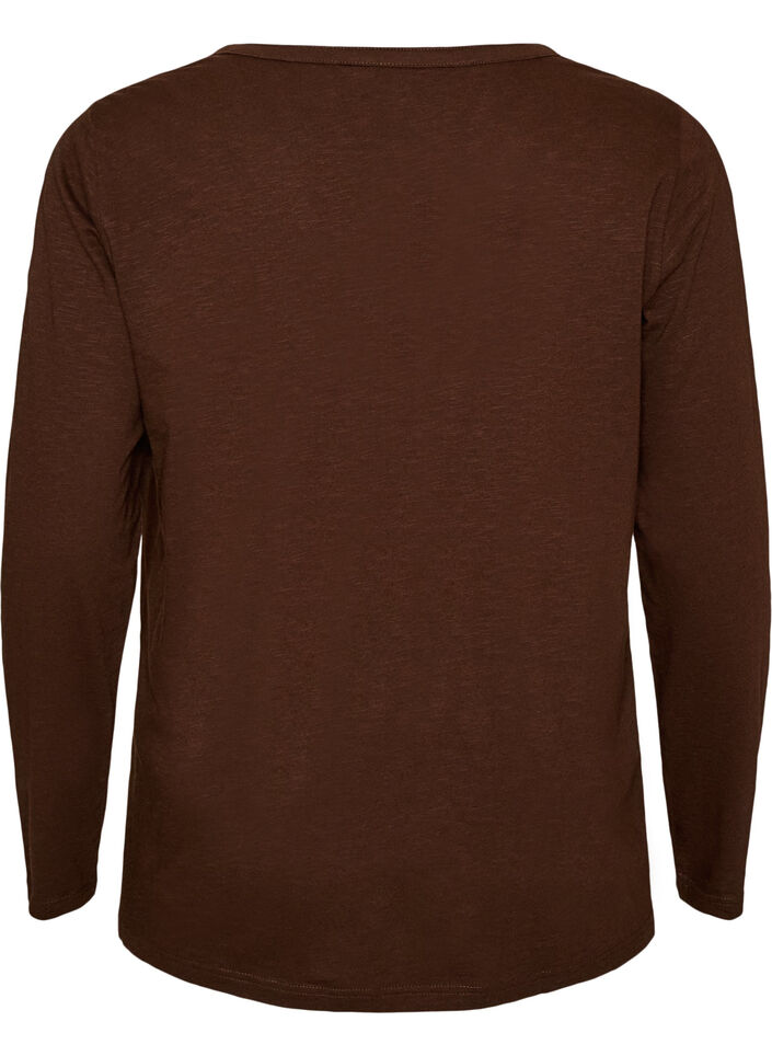 Langermet t-skjorte med V-hals og knapper, Brun, Packshot image number 1