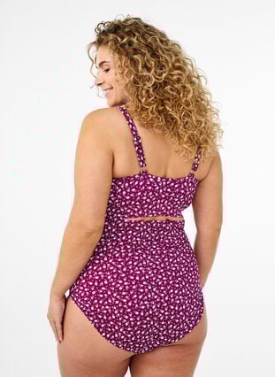 Zizzi Blomstrete bikinioverdel med volangdetaljer, Rød, Model image number 1