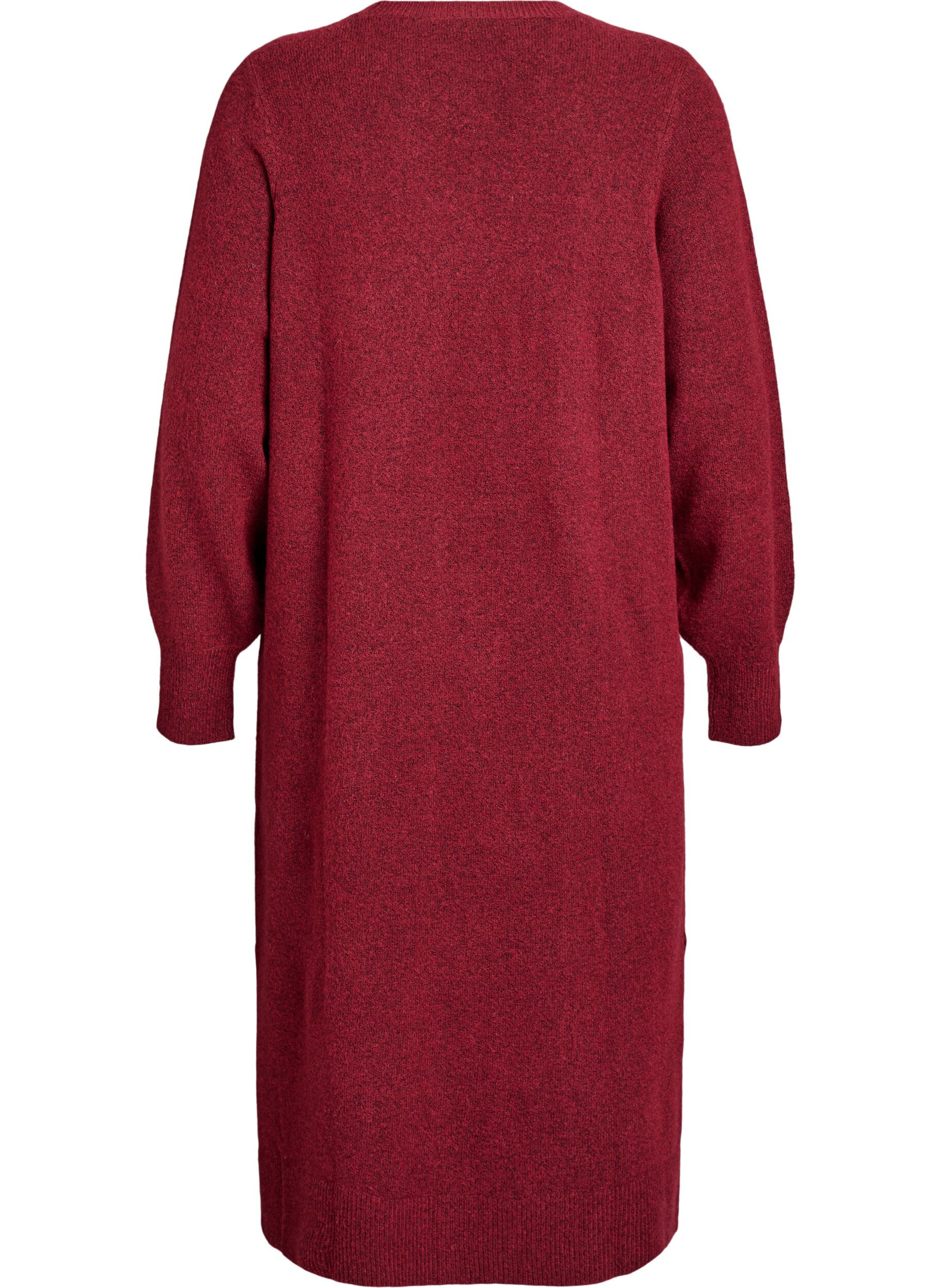 Zizzi Langermet strikkekjole med V-hals, R&oslash;d, Packshot image number 1