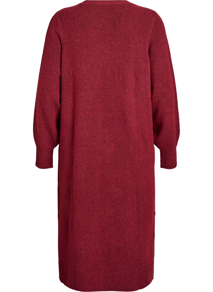 Langermet strikkekjole med V-hals, Rød, Packshot image number 1