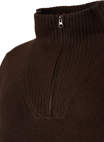 Strikket genser med glidelås, Demitasse/Black Mel., Packshot image number 2