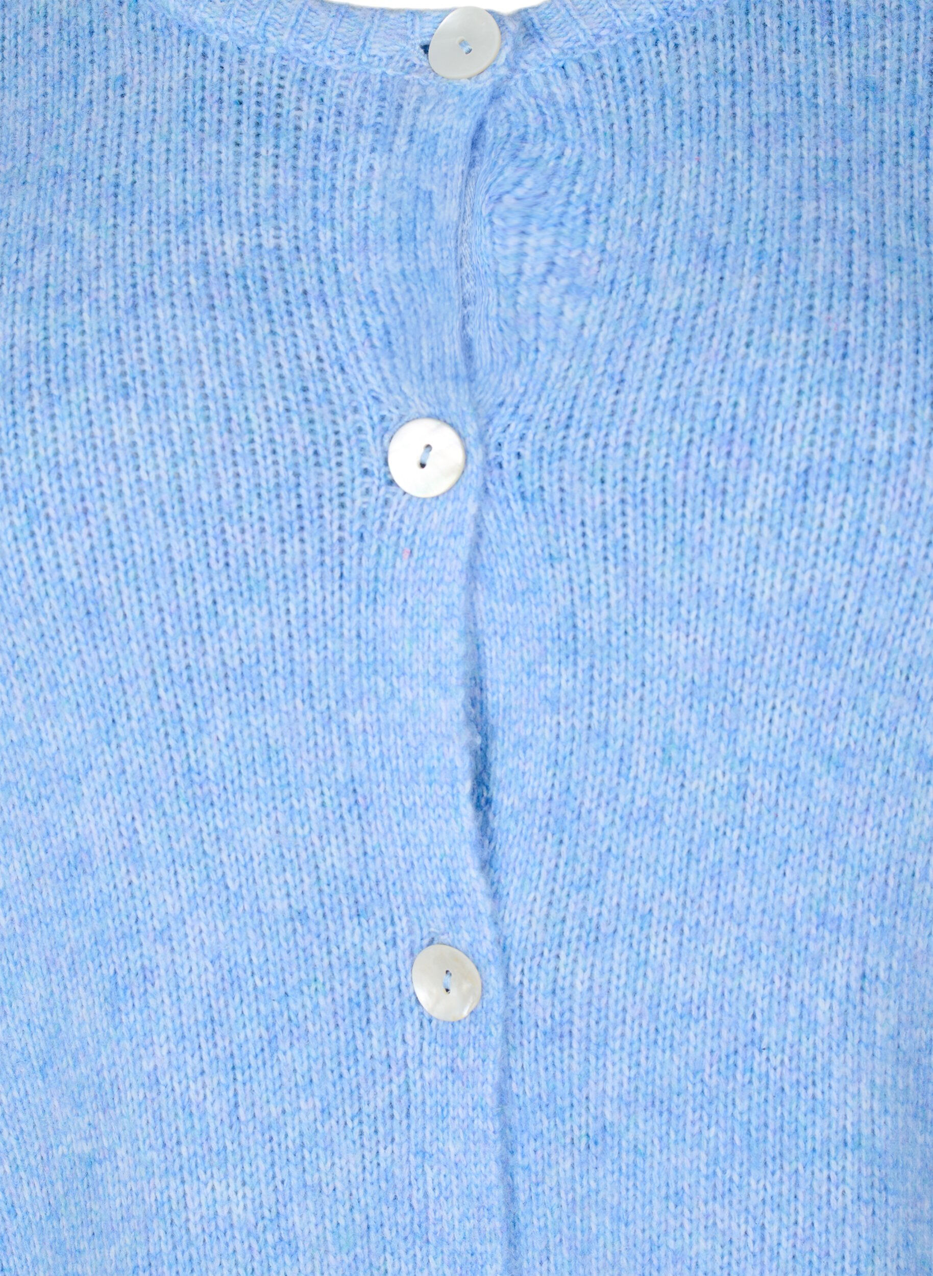 Zizzi Strikket cardigan med ull og knapper, Della R. Blue Mel., Packshot image number 2