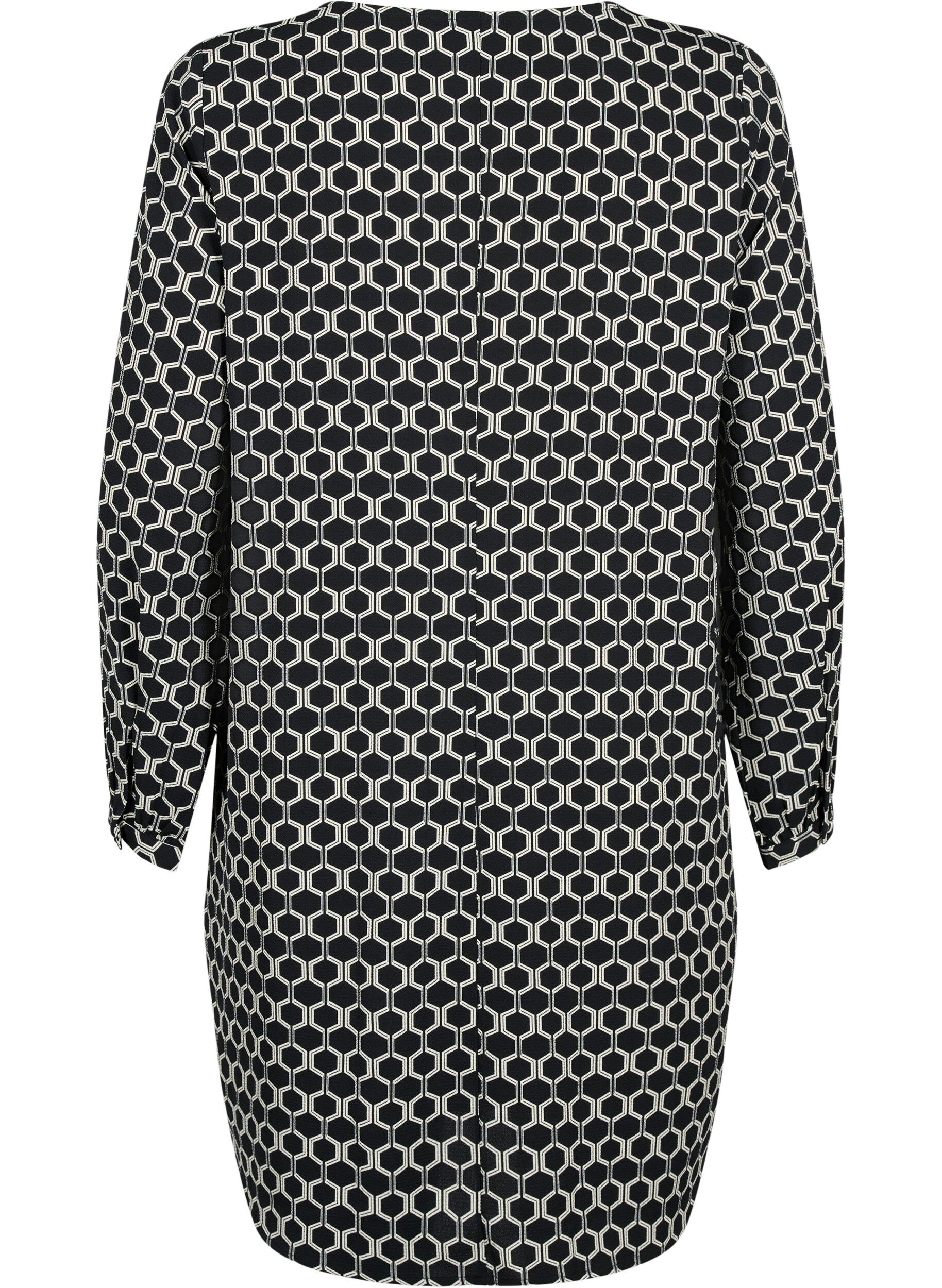 Zizzi Kjole med V-hals og trykk, Black Graphic AOP, Packshot image number 1