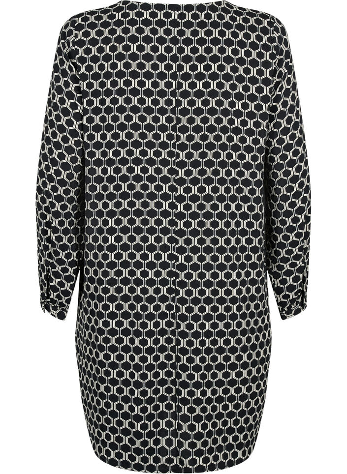 Kjole med V-hals og trykk, Black Graphic AOP, Packshot image number 1