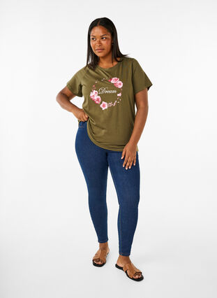 Zizzi FLASH - T-skjorte med motiv, Olive Night Flower, Model image number 2
