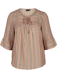 Stripete bluse med 3/4-ermer og smock, Rose Smoke stripe
