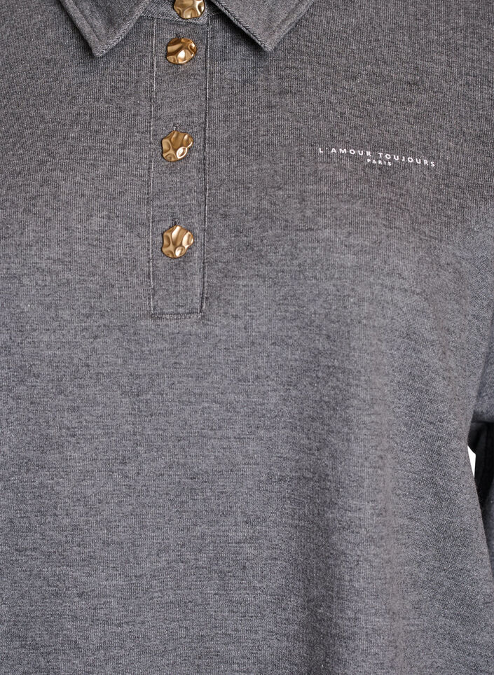 Sweat poloskjorte med dekorative knapper, Medium Grey Melange, Packshot