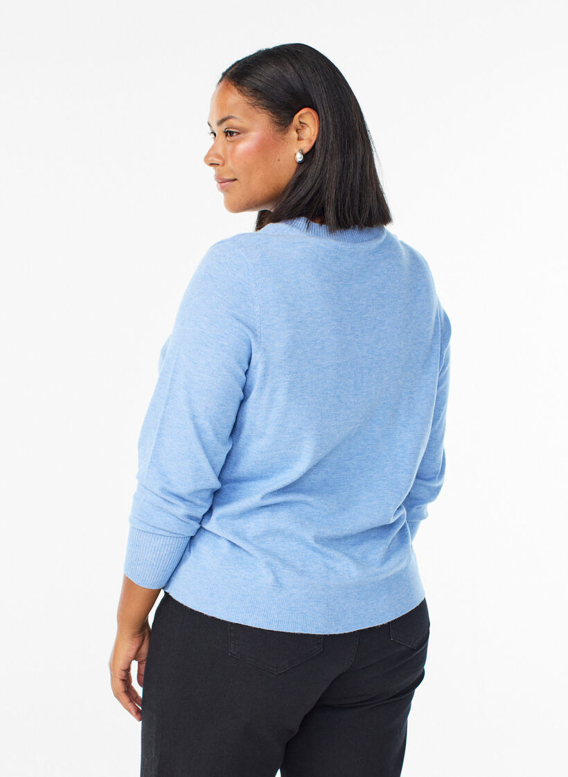 FLASH – strikket bluse med rund hals, Blå, Model image number 2