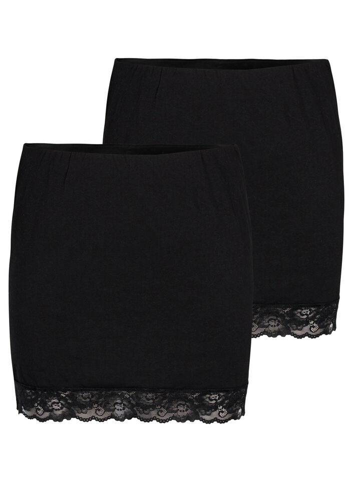 2-pakk toppforlenger med blondekant, Black/Black, Packshot image number 0