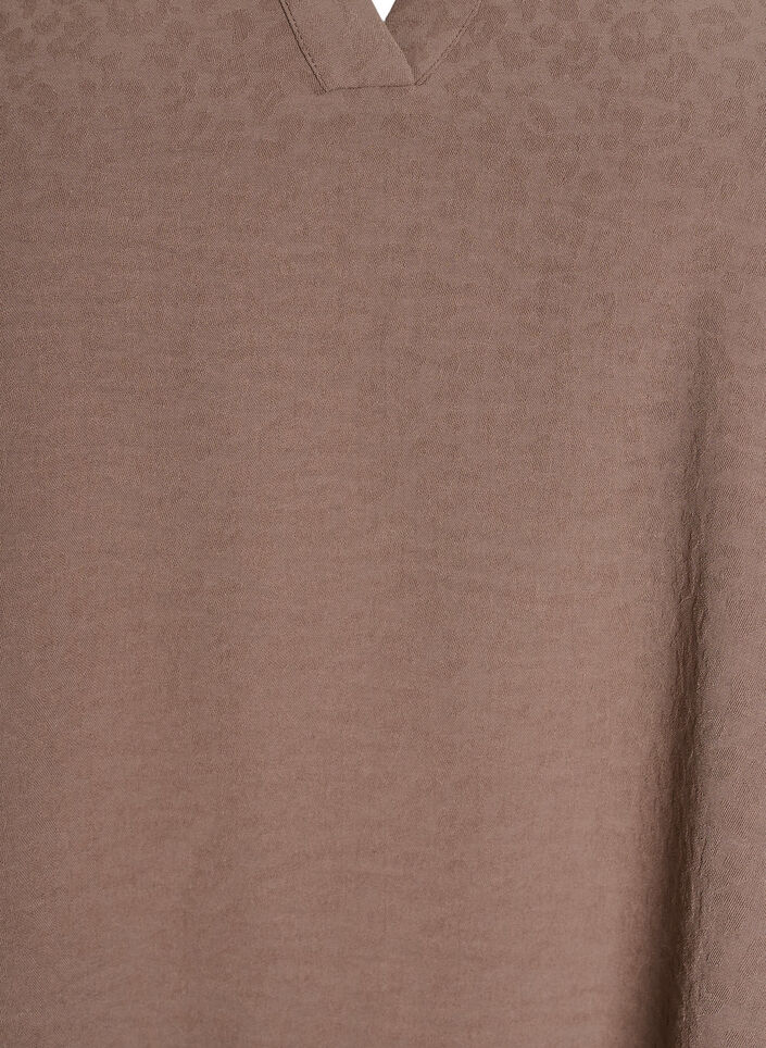Bluse med korte volangermer og V-hals, Brun, Packshot image number 2
