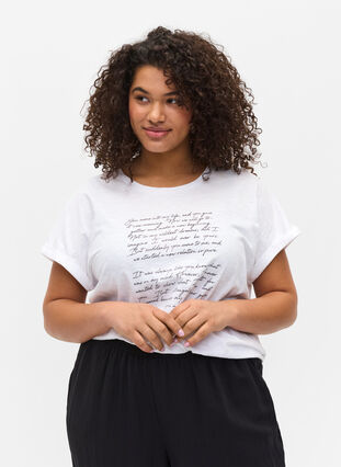 T-skjorte med trykk i økologisk bomull, Bright White TEXT, Model image number 0