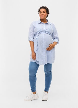 Skjortekjole i bomull til gravide, Blue Stripe, Model image number 3
