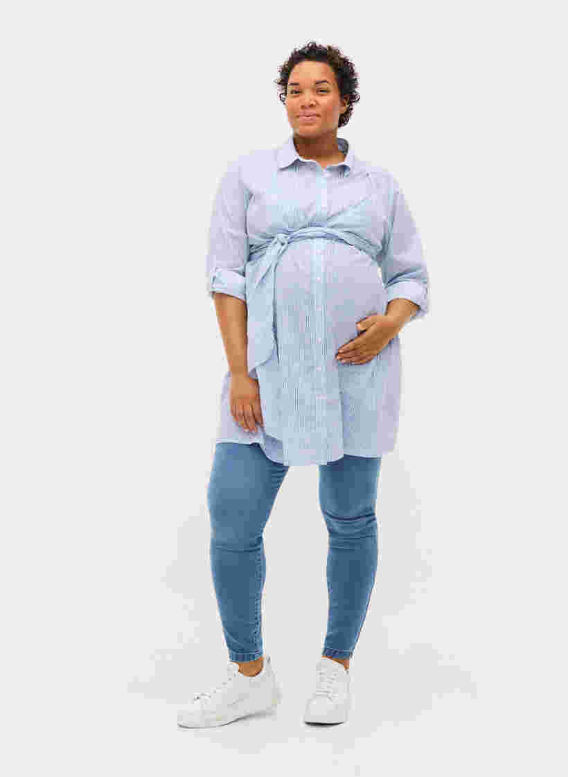 Skjortekjole i bomull til gravide, Blue Stripe, Model image number 3