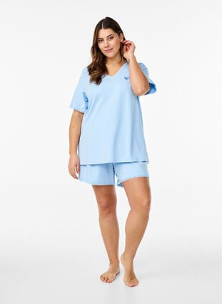 Zizzi Modalblandet T-skjorte med V-hals, Blå, Model image number 1