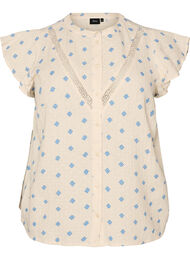 Ermel&oslash;s bluse med heklekant og volangdetaljer, Beige