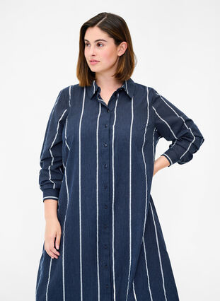 Lang stripete skjortekjole i bomull, N.Sky w.White Stripe, Model image number 2
