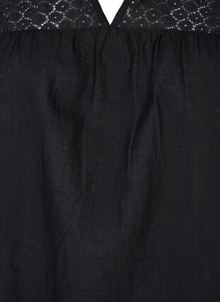 Kjole i bomullsblanding med lin og heklede detaljer, Black, Packshot image number 2