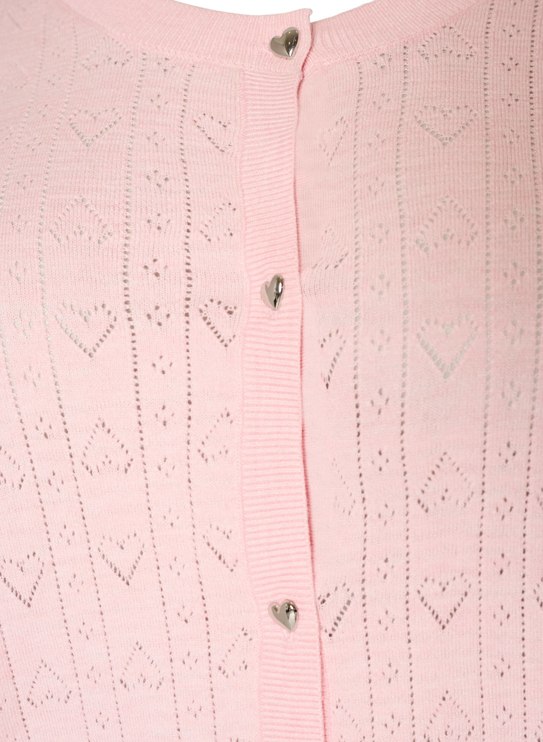 ZizziStrikket cardigan med hjerte hullbroderi, Rosa, Packshot image number 2