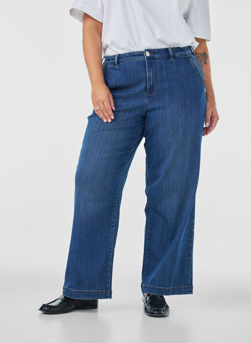 Wide fit Myra jeans med h&oslash;y midje, Bl&aring;, Model image number 2