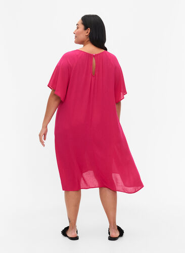 Kjole i viskose med korte ermer, Bright Rose, Model image number 1