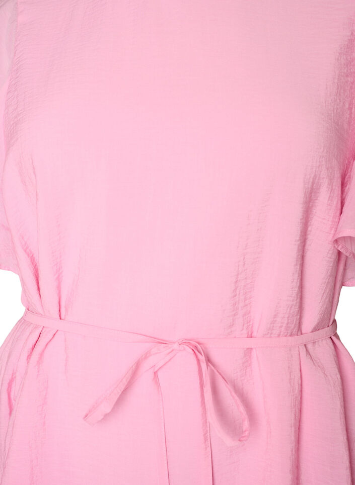 Ankellang kjole med flagrende ermer og knytebelte, Rosa, Packshot