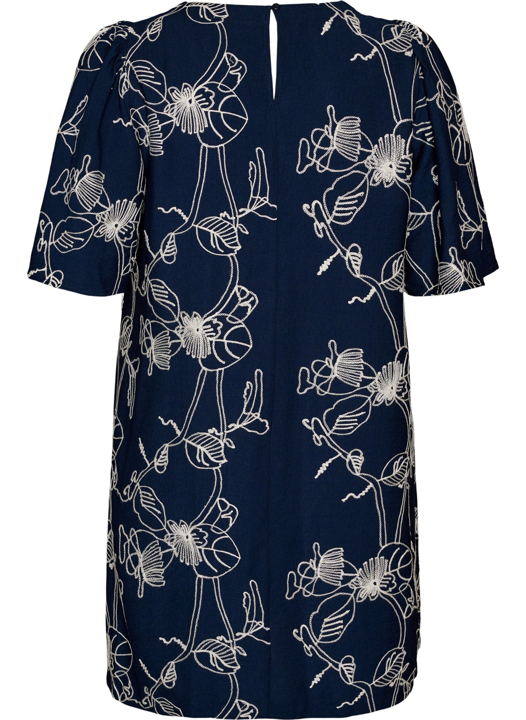 ZizziKort A-formet kjole med brodert m&oslash;nster, Bl&aring;, Packshot image number 1