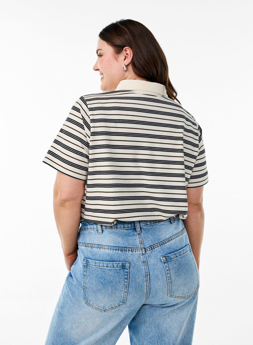 Stripete poloskjorte med korte ermer, Hvit, Model image number 2