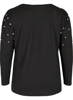 Bluse med lange ermer og dekorative perler, Black, Packshot image number 1